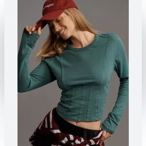 Pilcro by Anthropology Seamed LS Top Womens XL Dark Turquoise Cotton